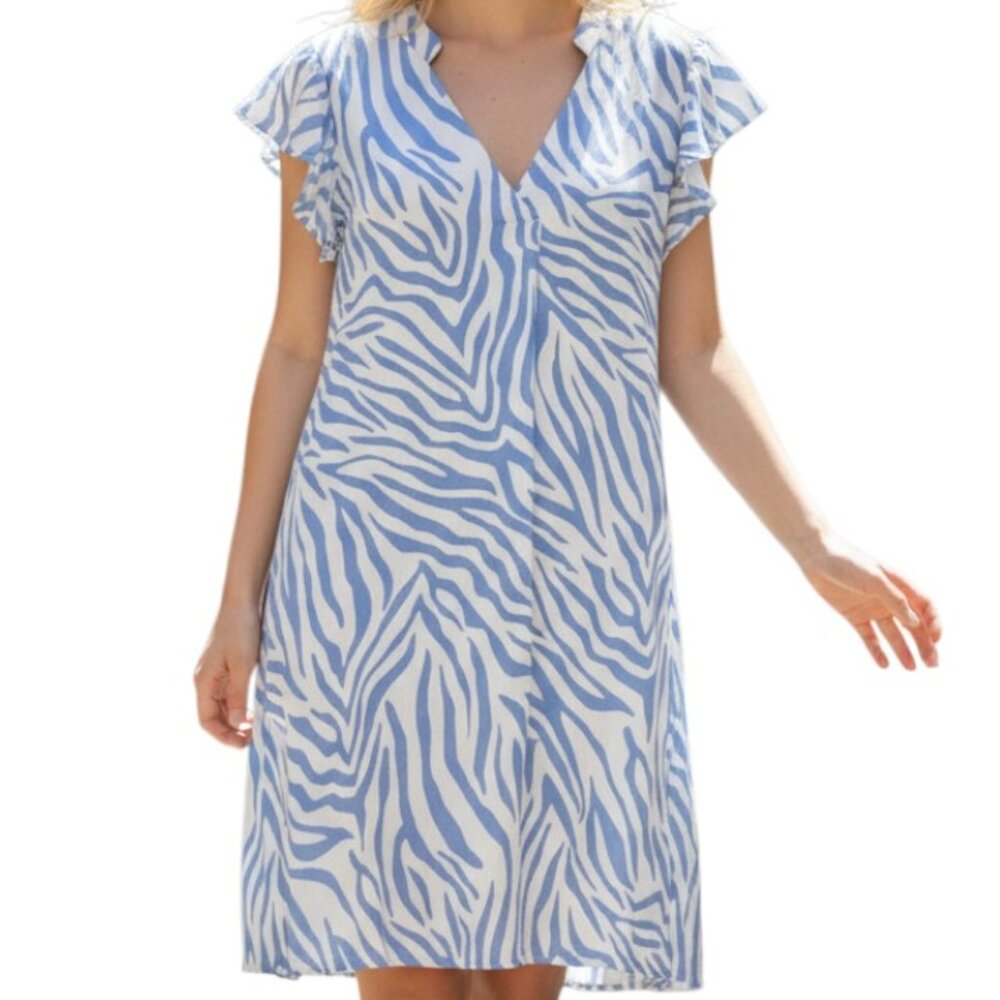 THML Robert Simmons Zebra Pocket Dress Size Small Blue White‎